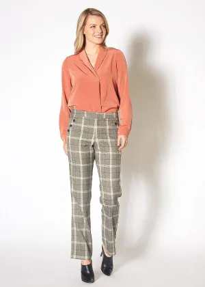 Women's Suiting Straight Pants in Mocha Plaid by Shop at Konus