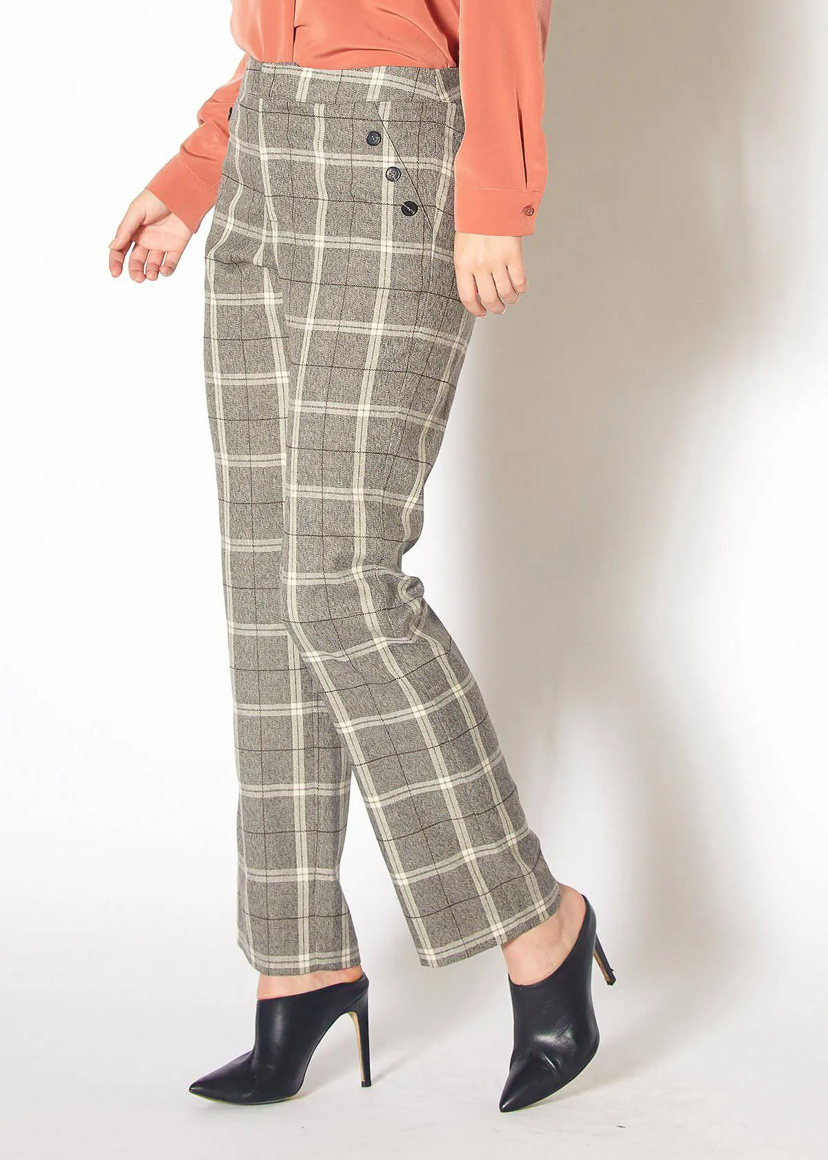 Women's Suiting Straight Pants in Mocha Plaid by Shop at Konus