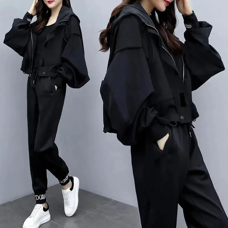 Women's Tracksuit Korean Elegant Hoodie Zipper Jacket Coat