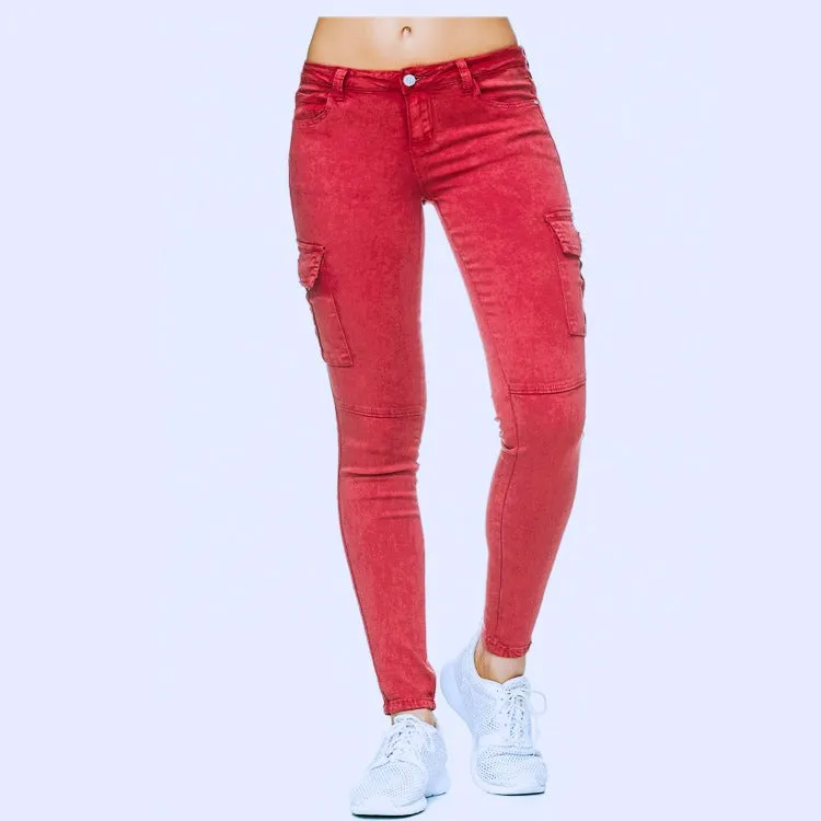 Women'S With Three Dimensional Side Pockets And Skinny Pants