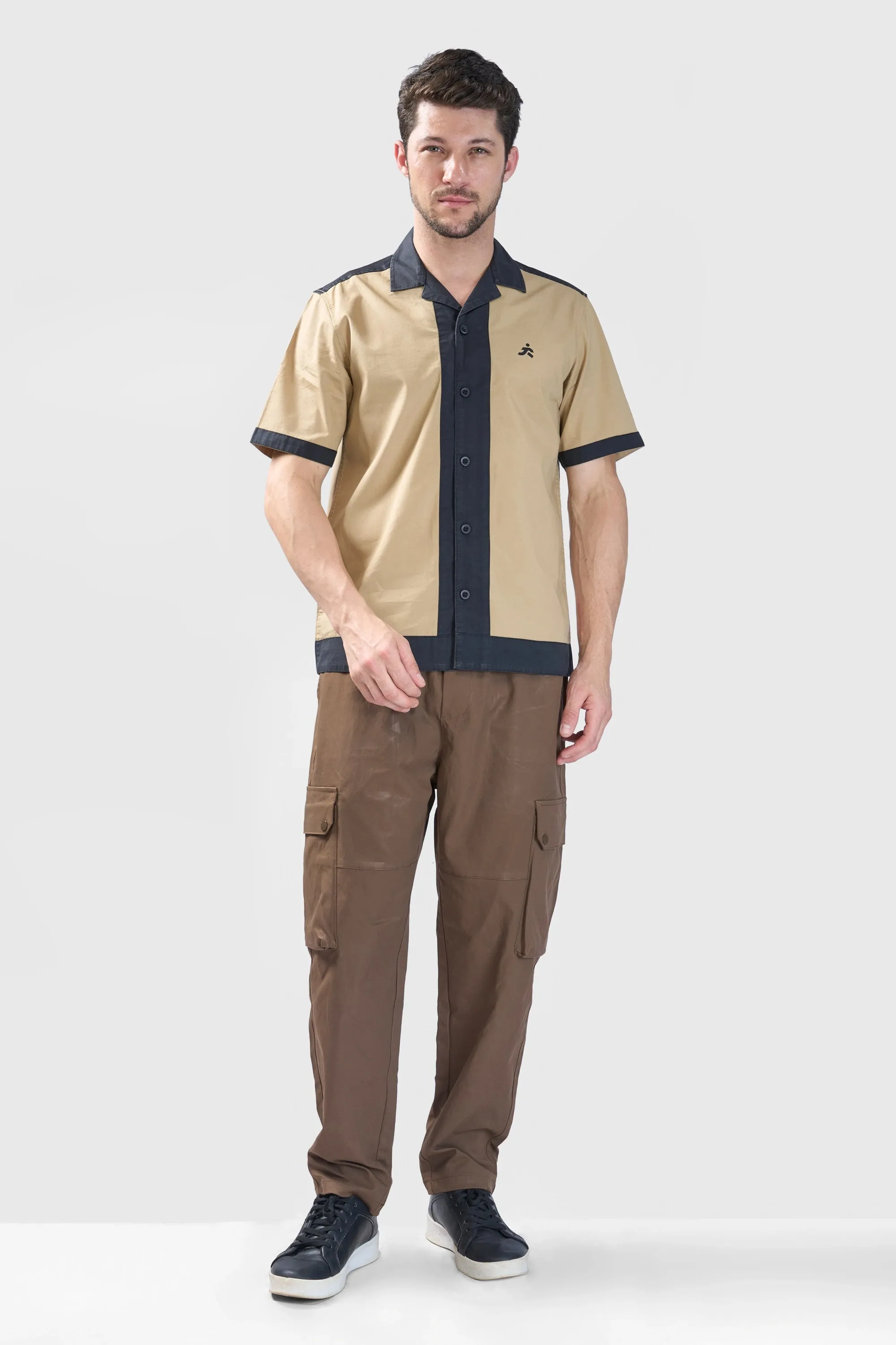 XKIND BEIGE & BLACK BACKPRINTED RELAXED FIT SHIRT