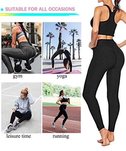YAMOM High Waist Butt Lifting Anti Cellulite Workout Leggings for Women Yoga Pants Tummy Control Leggings Tight Black