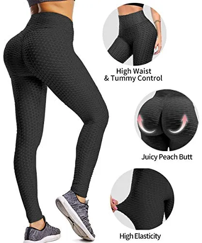 YAMOM High Waist Butt Lifting Anti Cellulite Workout Leggings for Women Yoga Pants Tummy Control Leggings Tight Black
