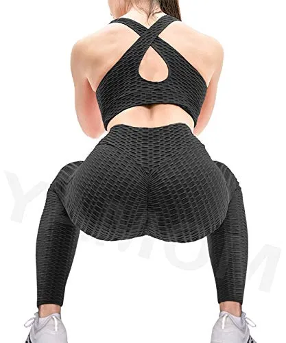YAMOM High Waist Butt Lifting Anti Cellulite Workout Leggings for Women Yoga Pants Tummy Control Leggings Tight Black