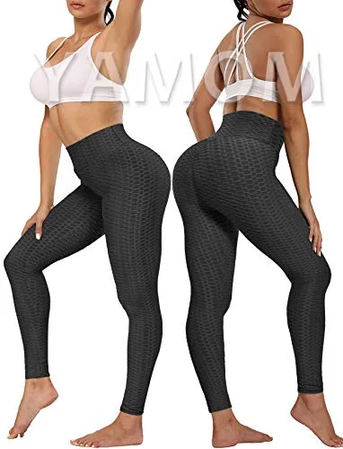 YAMOM High Waist Butt Lifting Anti Cellulite Workout Leggings for Women Yoga Pants Tummy Control Leggings Tight Black