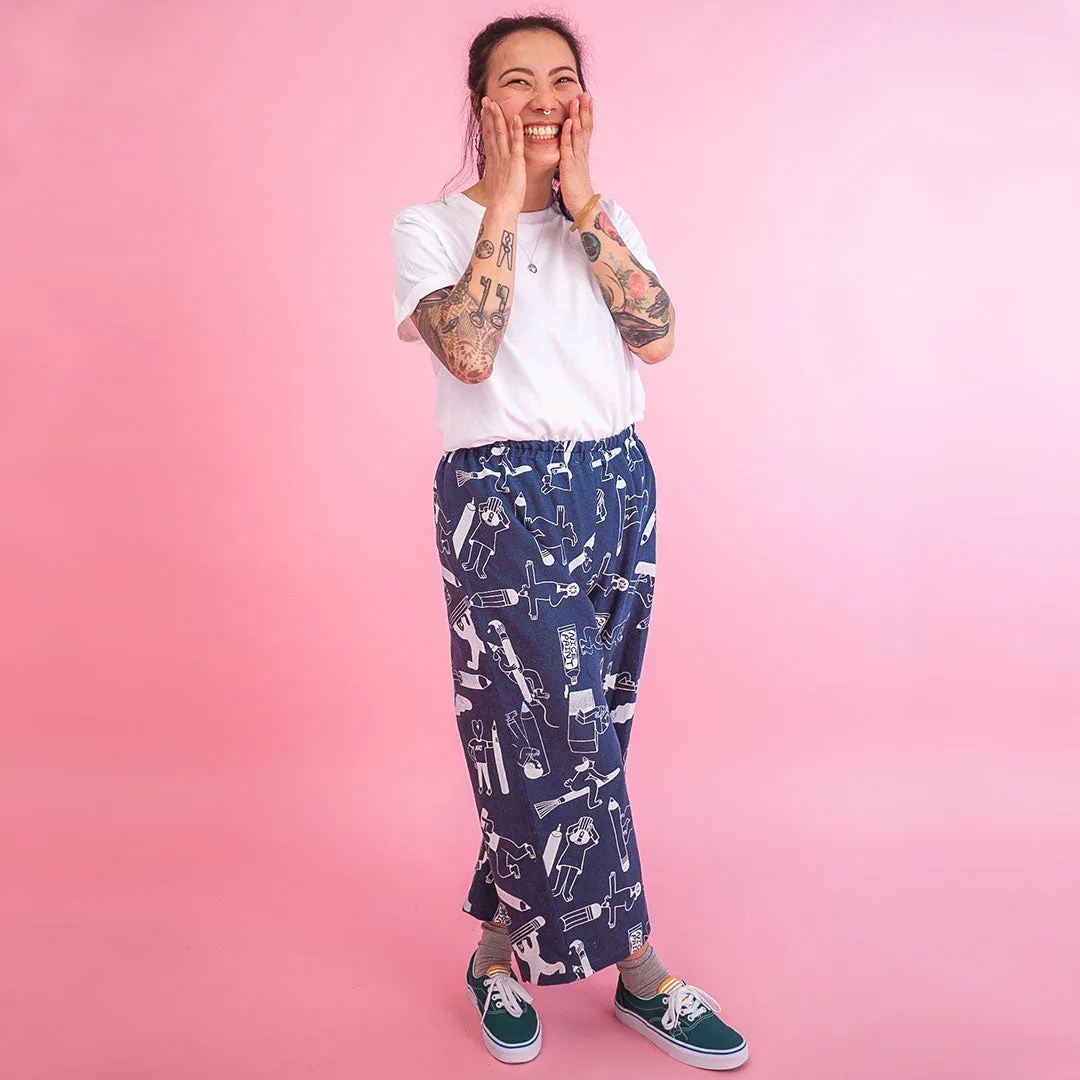 YUK FUN Pencil Party Trousers in Denim - MADE TO ORDER