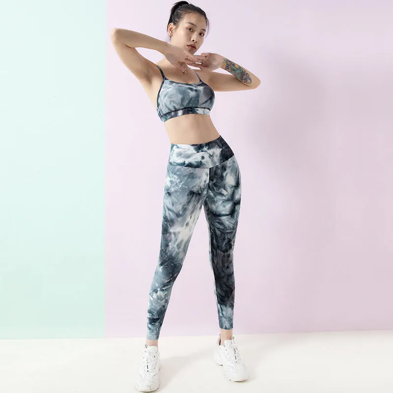 ZS- Tie Dye Women Workout Fitness Gym High Waisted-Leggings & Yoga BRA
