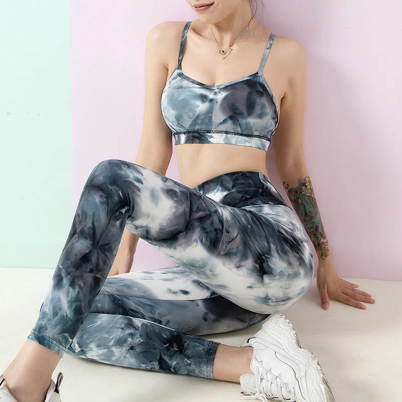 ZS- Tie Dye Women Workout Fitness Gym High Waisted-Leggings & Yoga BRA