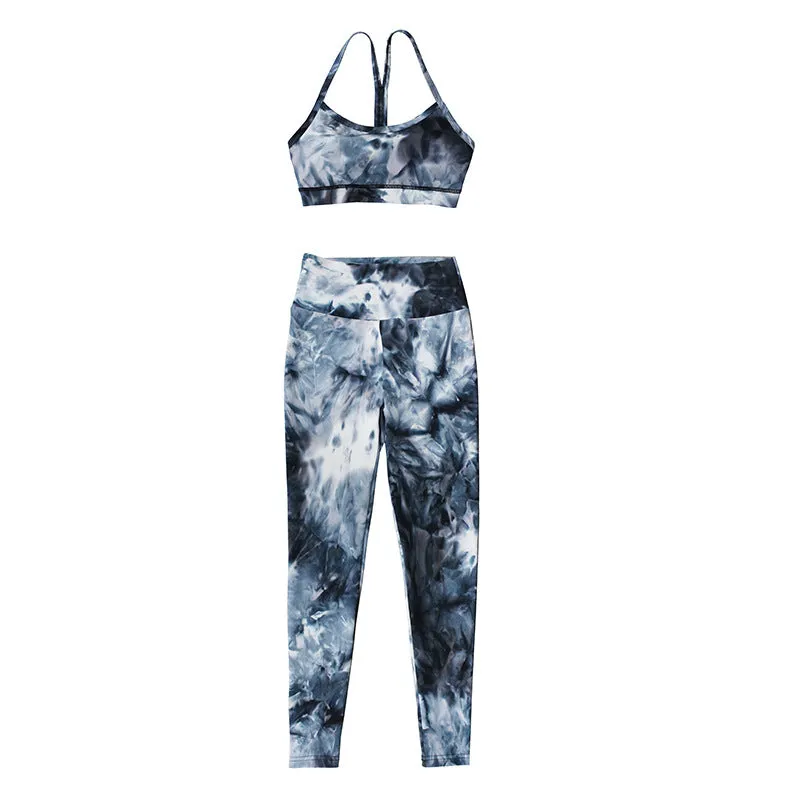 ZS- Tie Dye Women Workout Fitness Gym High Waisted-Leggings & Yoga BRA
