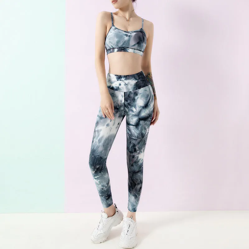 ZS- Tie Dye Women Workout Fitness Gym High Waisted-Leggings & Yoga BRA