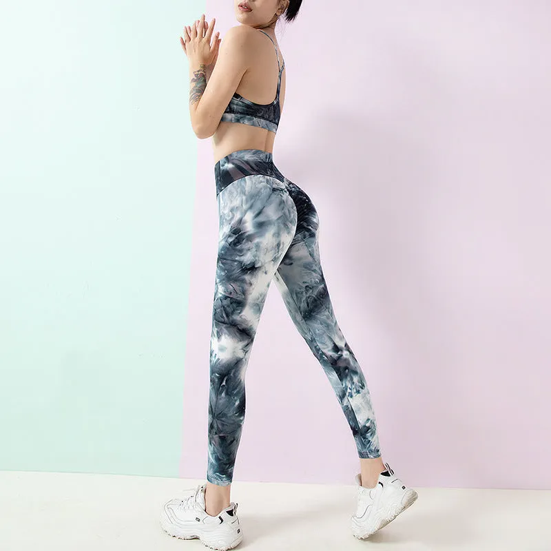 ZS- Tie Dye Women Workout Fitness Gym High Waisted-Leggings & Yoga BRA